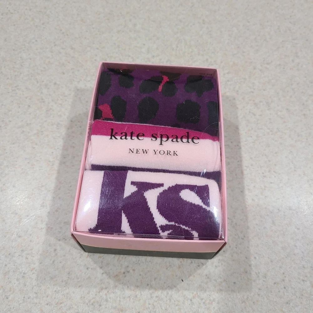 Kate Spade Crew Socks Striped Animal Print Logo 3 Pair - Picture 4 of 8